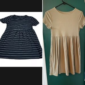 Set of XS Wild Fable/Target babydoll dresses Sage/Olive green black/white stripe